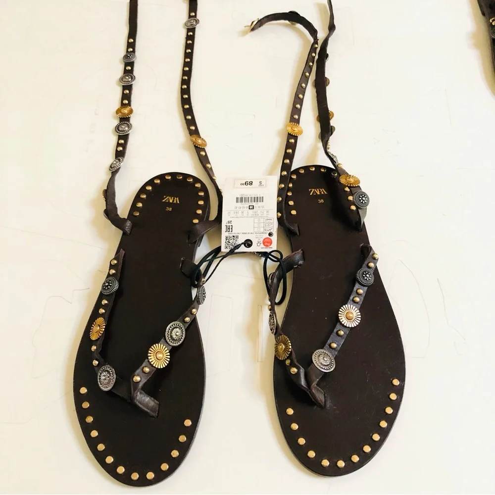 Zara Strappy Flat Studded Sandals - Picture 5 of 6